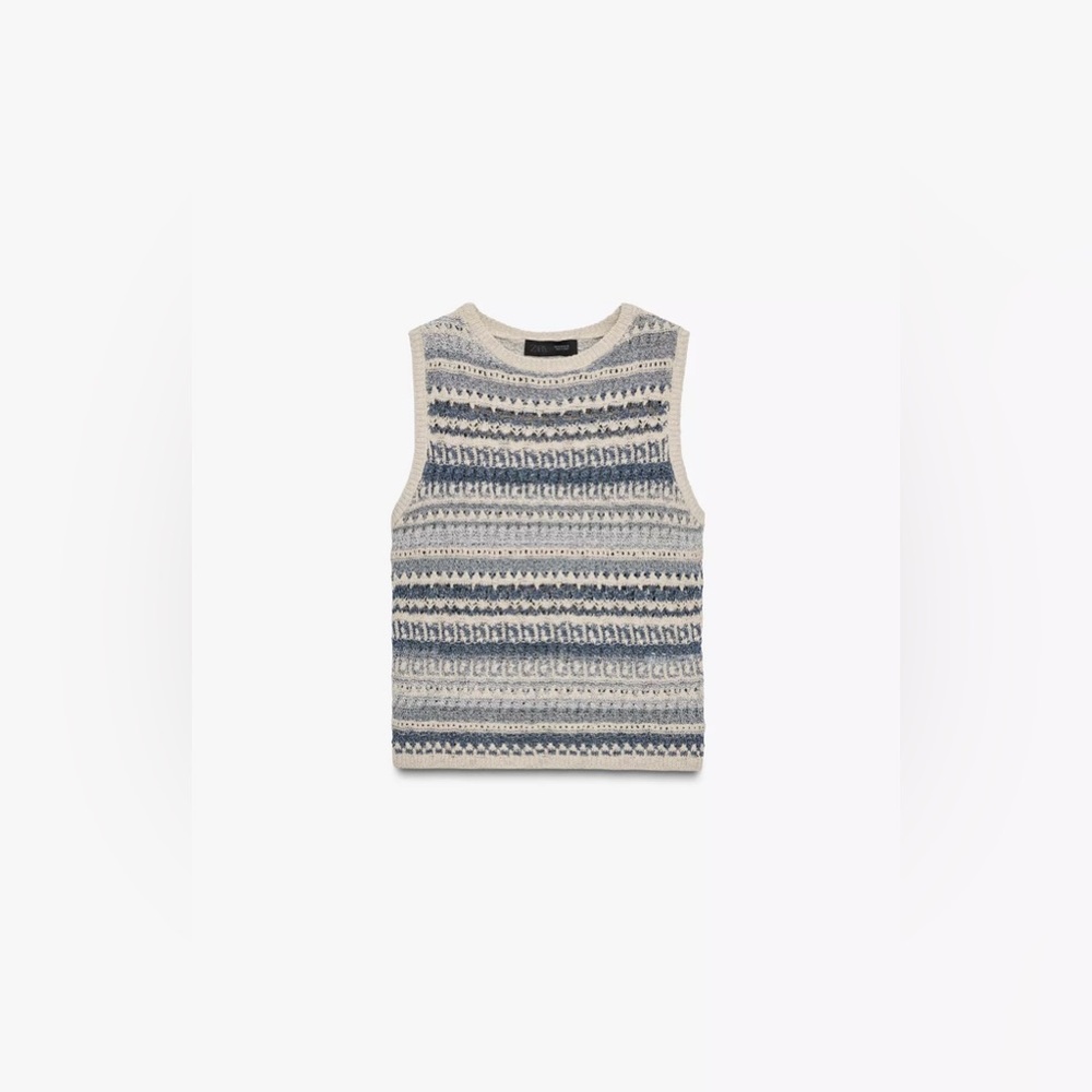 ZARA STRIPED TEXTURED KNIT SLEEVELESS TOP